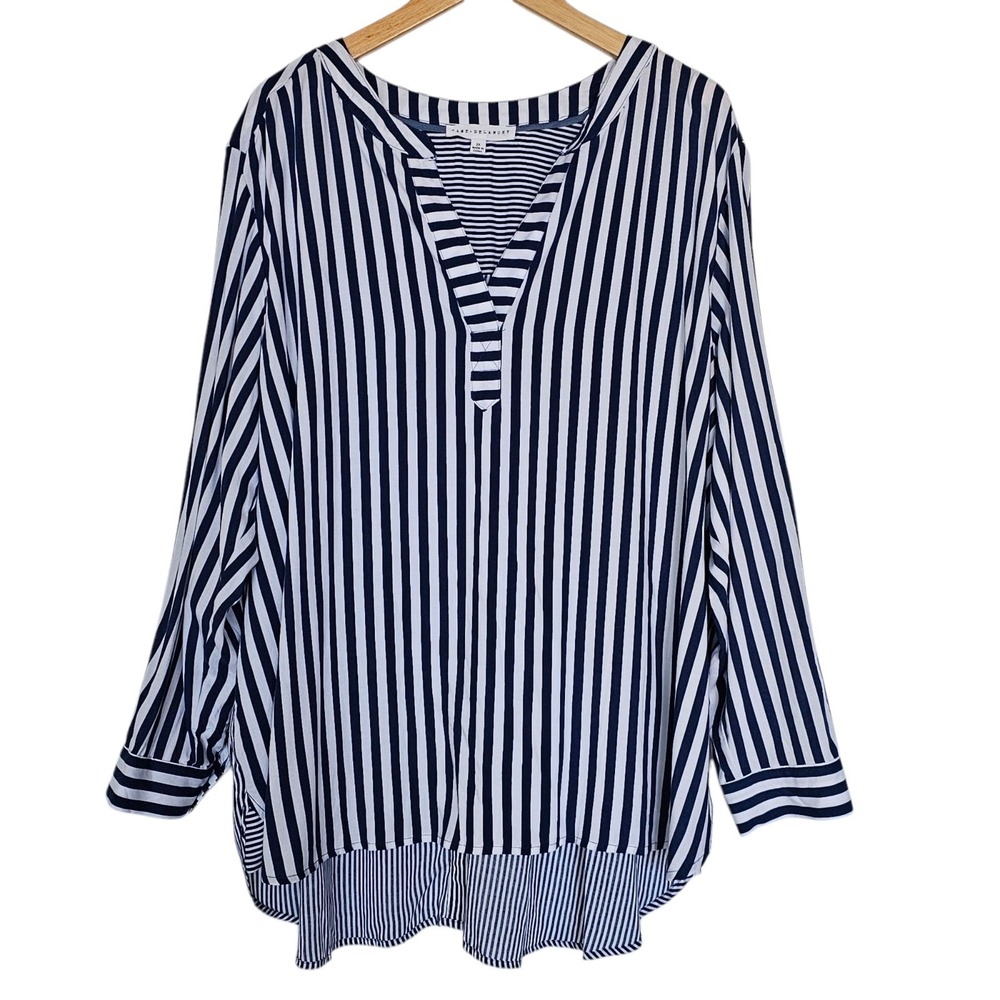 Jane + Delancey Navy Blue White Striped Tunic Top Size 2X Nautical Summer Resort